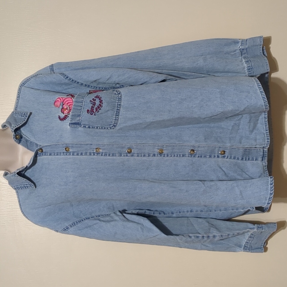 Cheshire Cat Denim Shirt 90s Disney Classics Alice in Wonderland Sz L - Picture 5 of 12